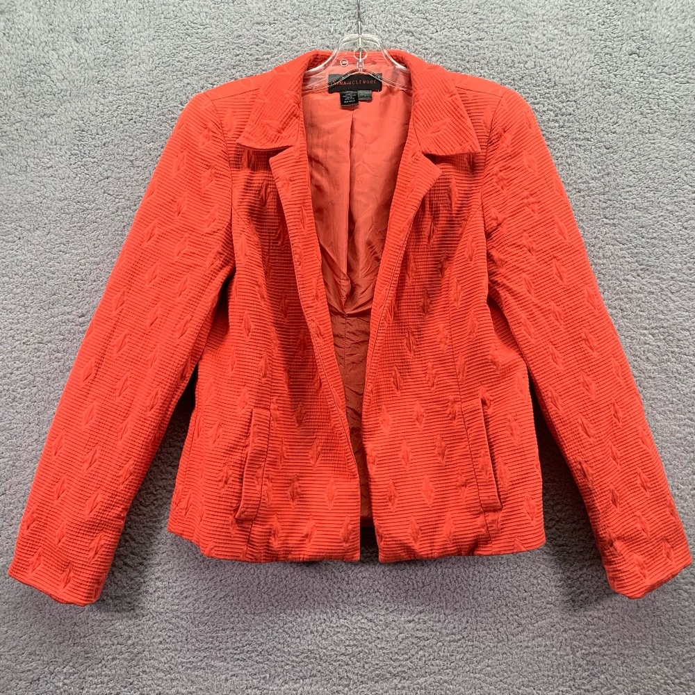 Nina Mclemore Open Blazer Women's Size 6 Embossed Patterned Coral Peach Medium